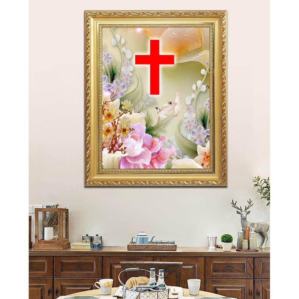 镶框钻石画红十字新风格客厅入口通道餐厅钻石十字绣玉兰钻石刺绣