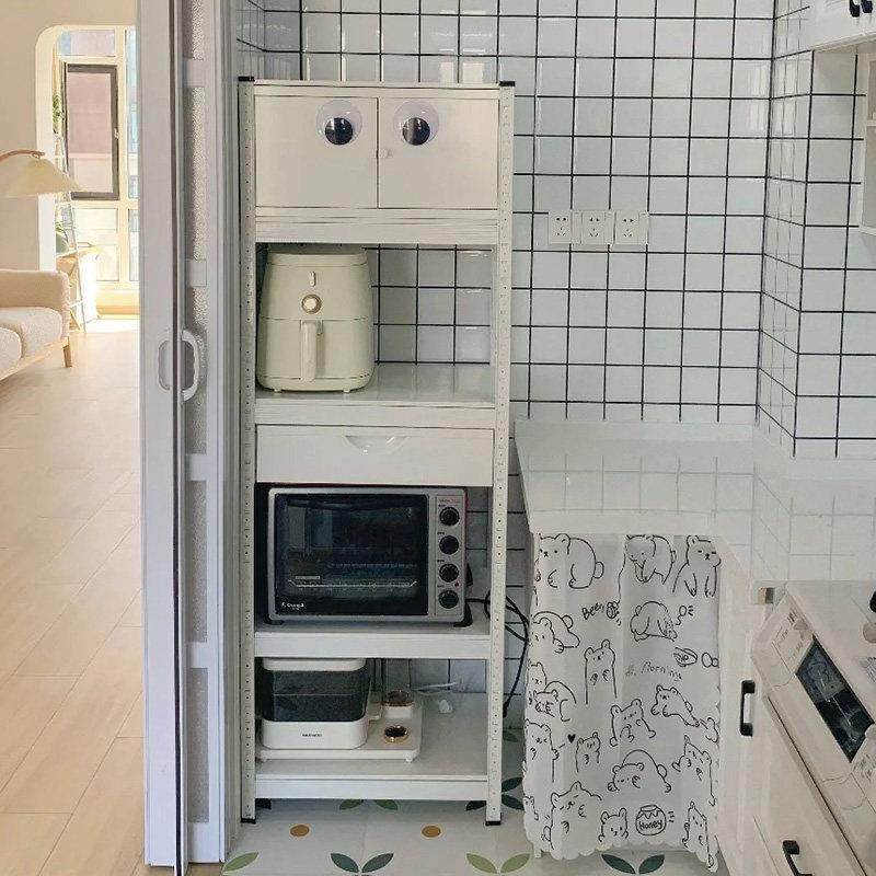 白色高颜值厨房置物架落地式多层收纳柜微波炉烤箱碳钢橱柜家用