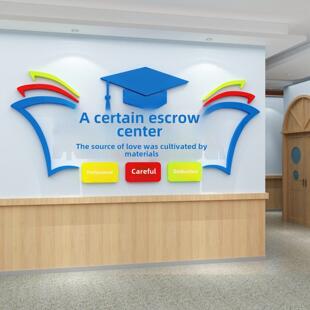 下午托儿班墙面装饰培训机构中心前厅吧台背景形象墙画幼儿园文化