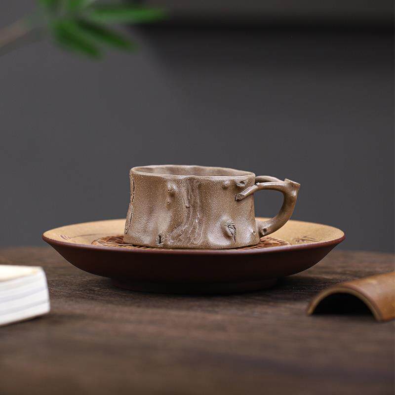 宜兴正宗茶道配件紫砂梅花小杯功夫茶杯紫泥品茗杯梅桩带把主人杯