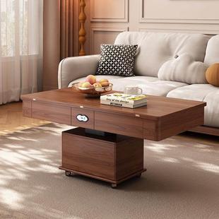 多功能智能语音电动实木升降茶几可移动边几带轮饭桌折叠两用188