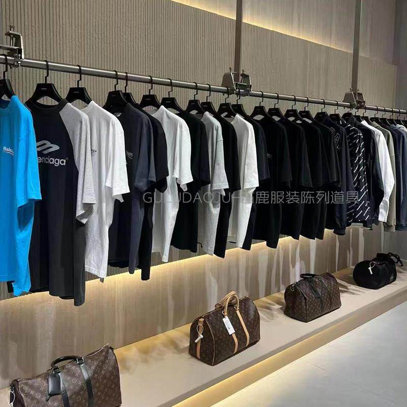 服装店展示架上墙女装店吊挂不锈钢银色挂衣杆侧挂式橱窗悬吊式天