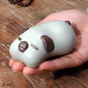 汝窑粗陶茶宠摆件精品开片可养茶玩小猪福猪茶具茶桌茶盘手工配件