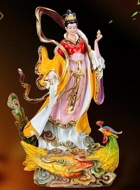 九天玄女铜像台湾纯铜彩绘九天玄女神像九天圣母道家女神摆件