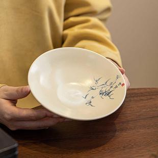 苏打釉陶瓷壶承手绘墨竹果盘茶点盘家用餐盘碗茶具托盘茶具配件
