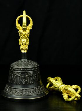 尼泊尔进口手工青铜鎏金五股金刚铃杵西藏密宗密宗法器用品精致款