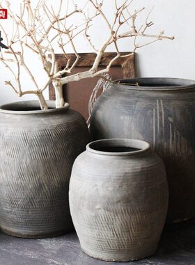 大陶罐落地花盆陶缸大号庭院老花盆粗旧陶仿古罐子古董水陆翁缸