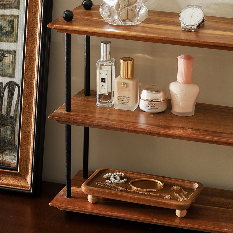 荔枝海多层置物架家n用实木杯架卧室化妆台摆桌面展示架木质收纳