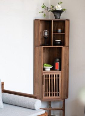 九间房角柜现代简约实木客厅多功能墙角柜置物三角形餐厅转角柜