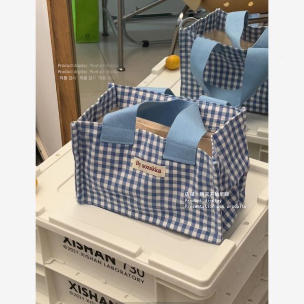 袋子饭兜蓝始早睡 开加厚明便当包天手提饭盒包上班族饭盒格子