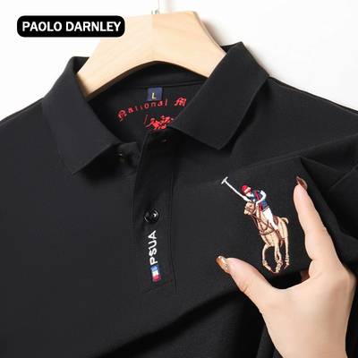 PAOLO DARNLEY/保罗达恩利夏季商务翻领男装POLO衫男T恤打刺绣衫