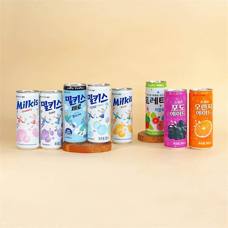 新货韩国进口妙之吻乳味汽水碳酸饮料苏打水无糖芒果草莓味25