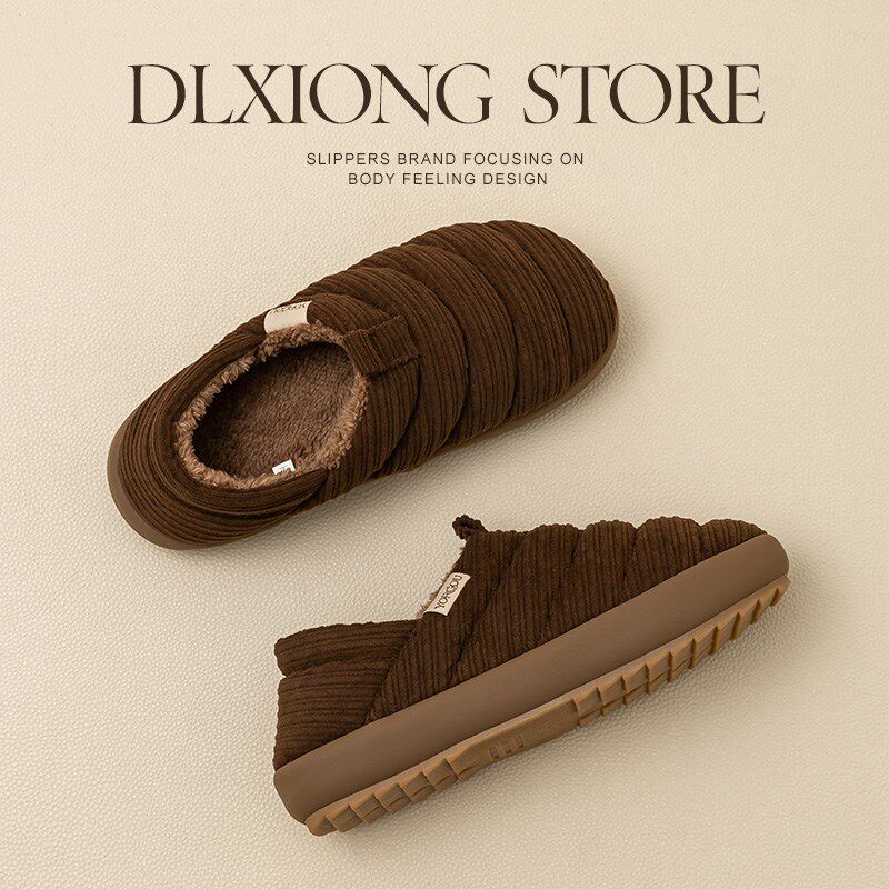 男士牛筋底包跟棉拖鞋秋冬季外穿防滑不臭M脚女居家用加绒保暖棉