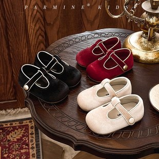 女宝宝洋气绒面单鞋2025春季婴儿软底学步鞋女小童红色一岁公主鞋