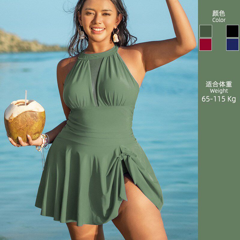 欧美2025新款加大码绝美泡温泉泳衣女胖mm保守遮肚子显瘦连体泳装