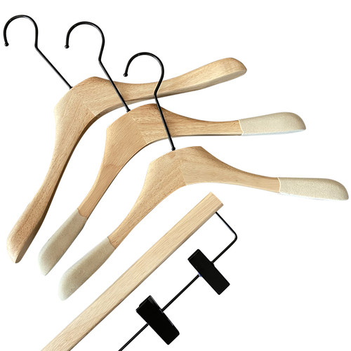 韩版服装店原木色上漆橡木清漆衣架男女植绒防滑实木ins风衣挂撑