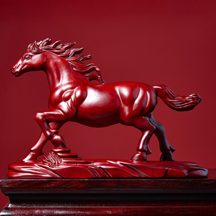 红花梨实木雕刻生肖马摆件红木一马当先书房客厅办公室装饰工.艺