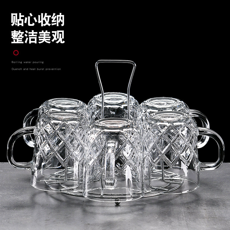 玻璃杯带把家用客厅手柄喝水杯子耐热茶杯待客水杯啤酒杯10只套装