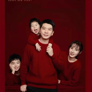 儿童摄影服装影楼拍照新年拍摄时尚亲子装白毛衣全家福拍照道具