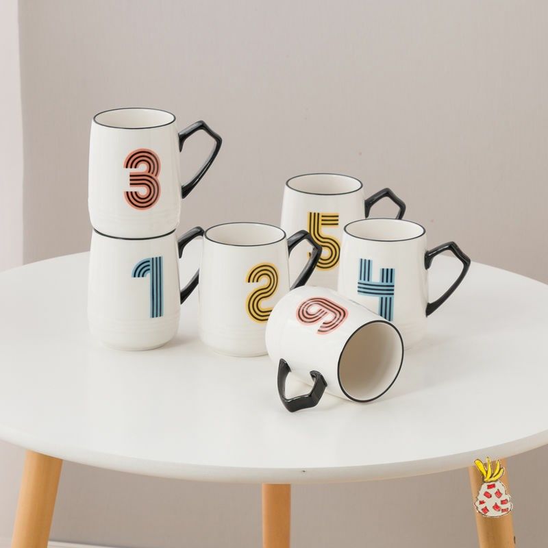 招待客人的杯子彩色数字杯分辨陶瓷水具套装茶壶耐用高温可装开水