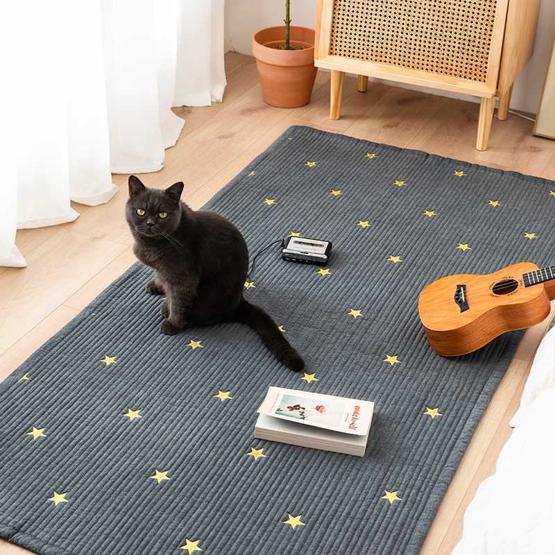 水洗全棉刺绣地垫多功能卧室床边地毯客厅沙发茶几纯棉脚垫可机洗