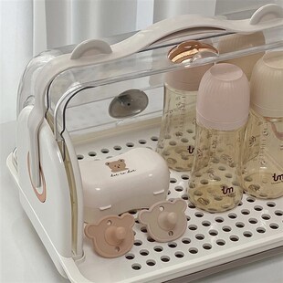 韩国ins宝宝餐具收纳盒婴儿奶瓶收纳箱防尘大容量辅食工具置物柜