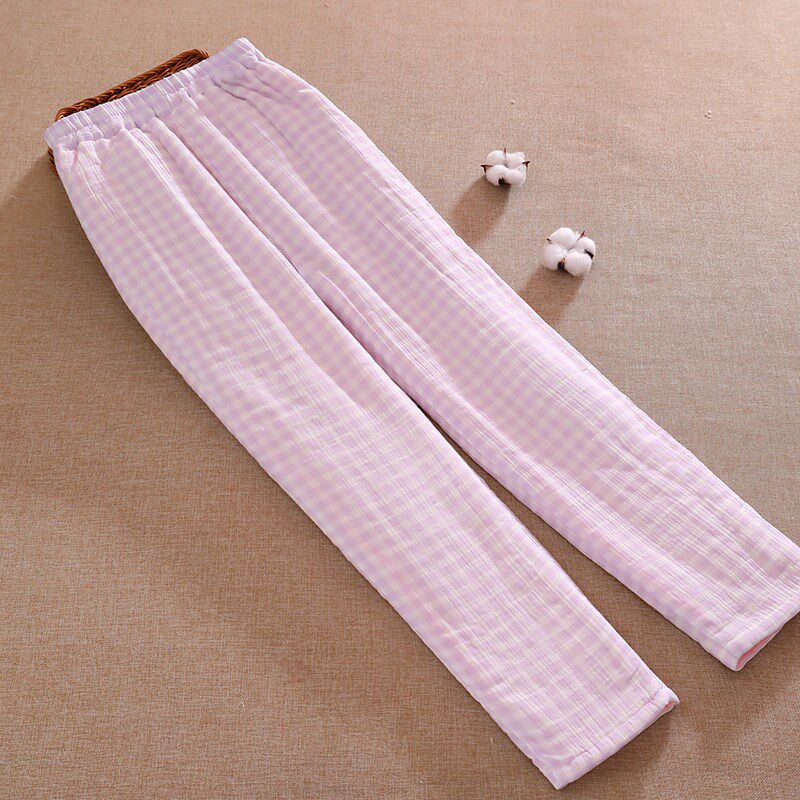 纯棉花家居裤女士双层纱加厚居家宽松保暖裤可外穿睡裤长裤秋冬季