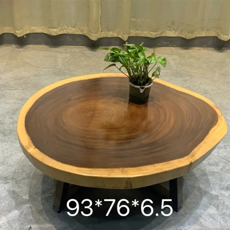 南美胡桃木实木大板小茶桌雨木圆盘原木圆桌茶台家用客厅阳台餐桌