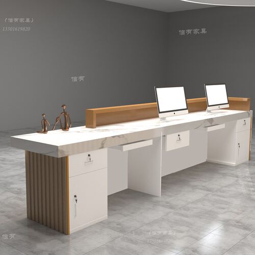 公司大理石前台现代简约烤漆接待台服务台收银台办公吧台桌定制