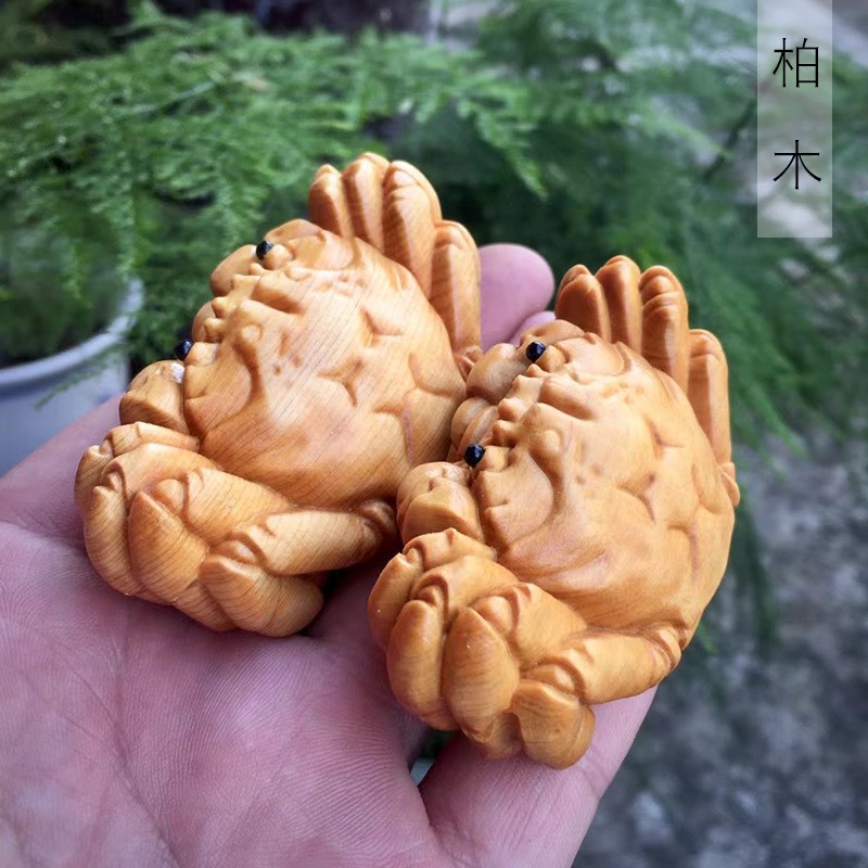 摆件雕刻客厅工艺品柏木款螃蟹木制工艺品装饰摆饰