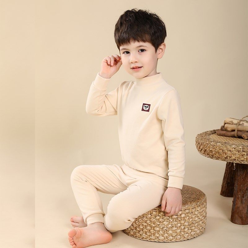 德绒儿童保暖内衣套装小男童半高领秋衣秋裤加绒加厚全棉打底秋冬