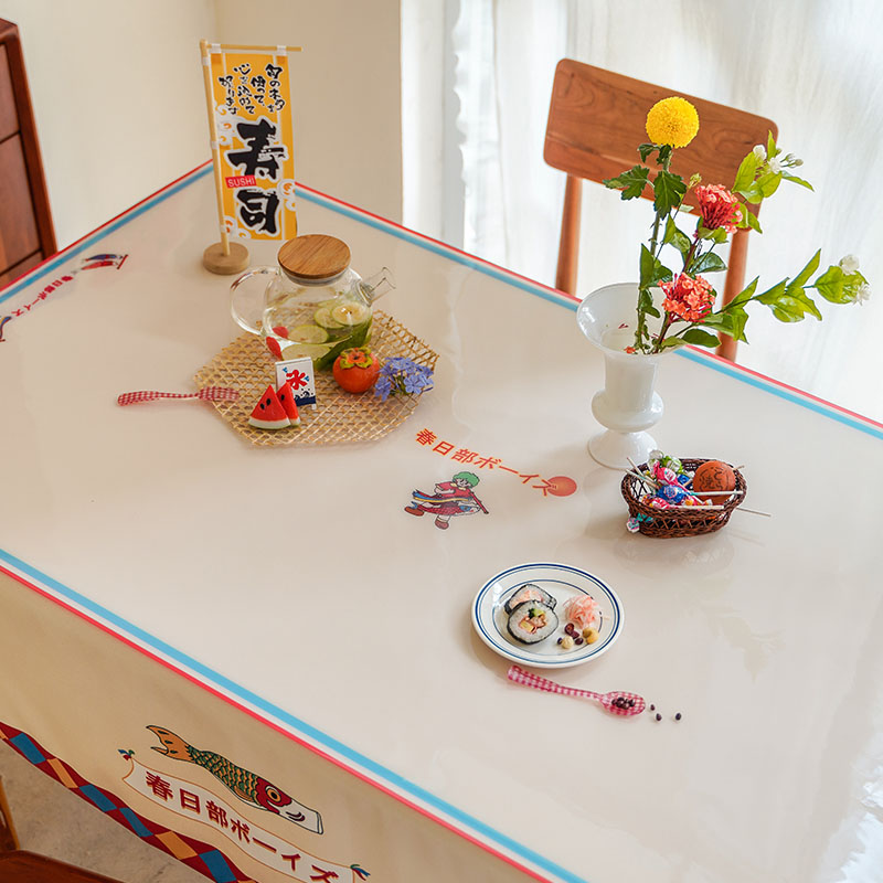 日式桌旗锦鲤鲤鱼旗餐桌垫免洗PVC桌布茶几垫软玻璃学生家居装饰