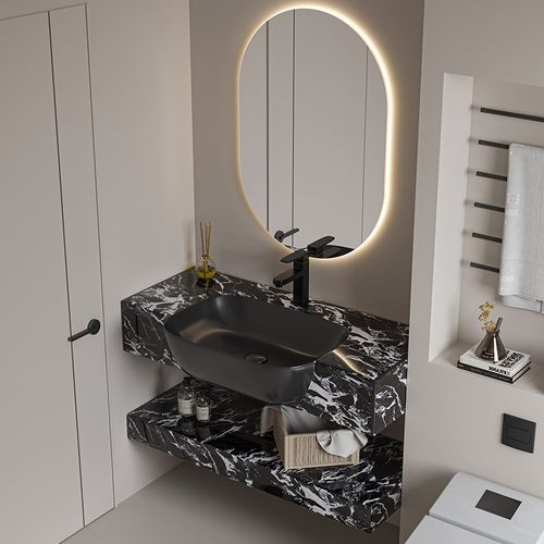 岩板大肚盆洗漱台卫生间小户型洗手脸盆极窄台面半嵌入台上盆定制