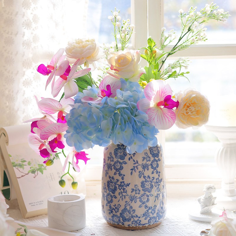 寻舍法式做旧冰裂纹青花陶瓷花瓶插花高级感冬青年宵花客厅摆件