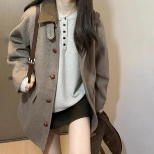 复古韩系毛呢外套女秋季2026新款高级感小个子翻领小香风呢子大衣