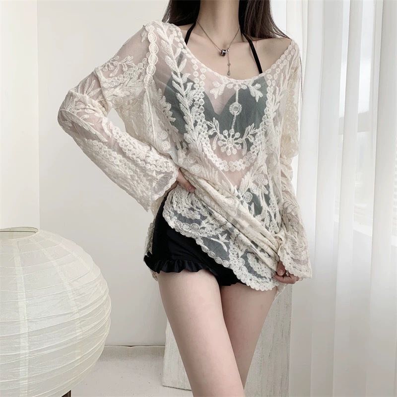 2025新款百搭时尚泳衣女度假风泳装套装宽松透气遮肉显瘦沙滩罩衫