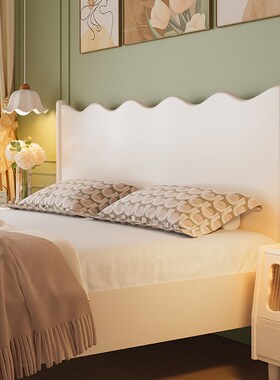 法式奶油风女生床一米五单人主次卧室涟漪波浪床架1米8白色公主床