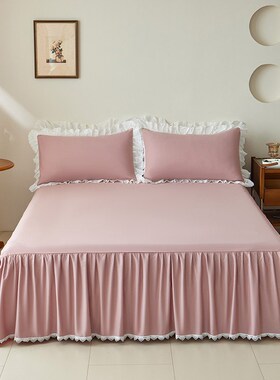 白色床罩床裙式单件防滑荷叶边全棉床单1.8x2x2.2m床套保护套