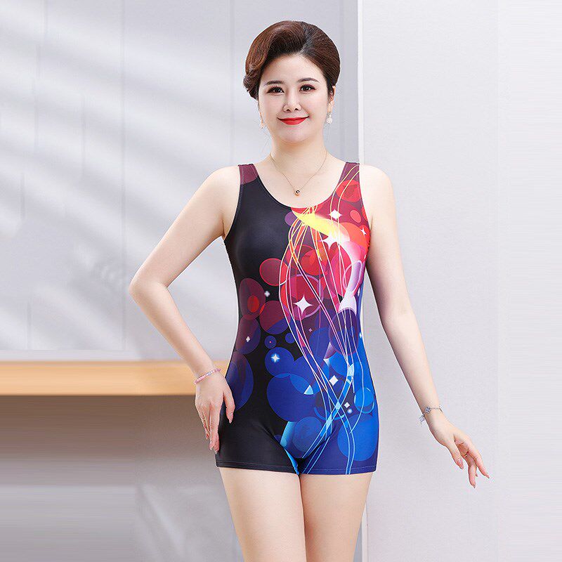 妈妈泳衣女款高级感2025新款中老年连身平角游泳馆竞速泡温泉