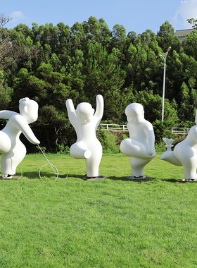 户外校园玻璃钢抽象运动人物雕塑公园林小区体育跑步小孩娃娃摆件