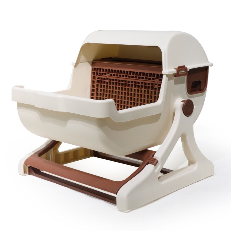 敞开式翻斗猫厕所特大号半自动猫沙盆宠物厕所半封闭懒人猫砂盆