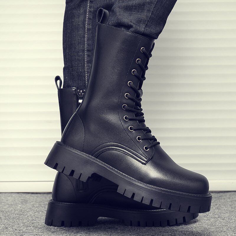 马丁靴男款英伦风冬季加绒高帮机车皮靴子男士高级感高筒工装男靴
