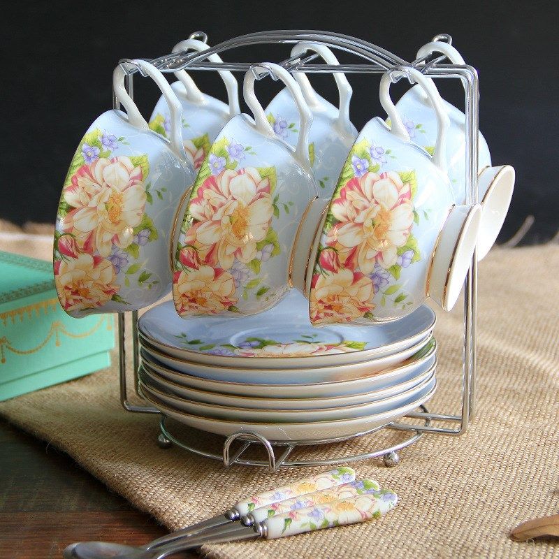 咖啡杯套装陶瓷欧式茶具英式下午茶茶具红茶杯碟6杯6碟带架子