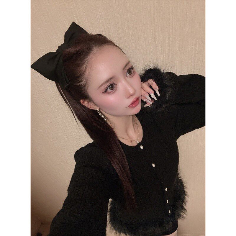 日本代购GRL女士麻花编织环保毛边针织开衫珍珠扣优雅显瘦