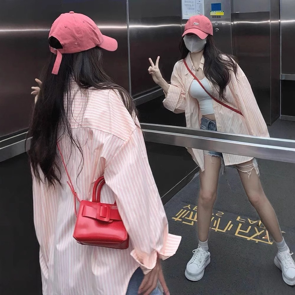 粉色条纹衬衫开衫外套夏季外搭女2025夏季长袖防晒衬衣设计感上衣