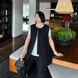 國m風馬甲中長款 220斤春裝 女裝 胖mm寬松顯瘦無袖 外套 新中式 特大碼