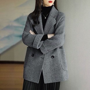 西装 人字纹呢大衣宽松显瘦外套百搭小个 领气质c毛呢女秋冬季 新款