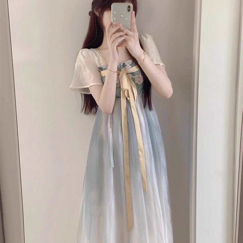 夏季20b25新款改良旗袍汉服连衣裙新中式中国风马面裙女小个子长