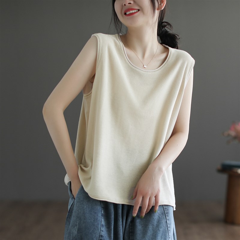 基础款背心棉线卷边马甲女圆领套I头上衣百搭纯色女装吊带