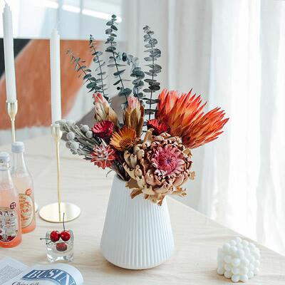 进口干 干花花束北欧风带花瓶套装霸王花班克木尤加利叶餐桌装饰